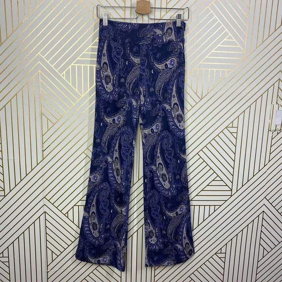 Anthropologie Maeve Maria Pant Trouser Flared Paisley Print Metallic Blue Size 0 - Picture 2 of 12